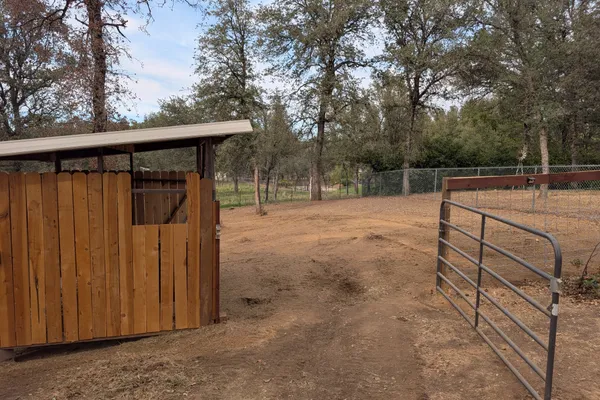 Shelter and gated turnout entrance at the ranch